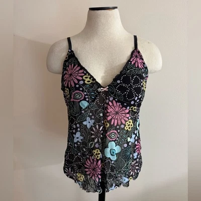 Camiseta sin mangas Xhilaration Intimates negra floral cami transparente 2X nueva sin etiquetas Foto 1 de 3