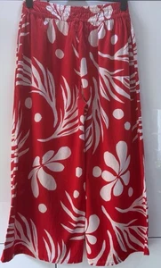 Monsoon Wide Leg Palm Print Trousers Red Size M UK 12/14 New With Tags - Picture 1 of 8