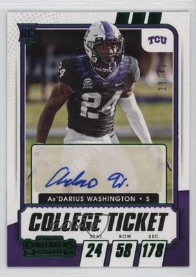 2021 Contenders Draft Picks Game Ticket Green /49 Ar’Darius Washington #289 Auto - Image 1 of 2