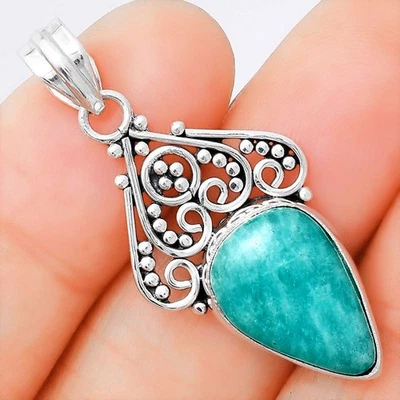 Natural Paraiba Amazonite 925 Sterling Silver Pendant Jewelry P-1541 - Image 1 of 4