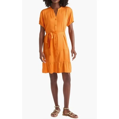 Espléndido Vestido Camisa Jamie Con Niveles Mini Cinturón Abotonado Naranja Talla Pequeña Foto 1 de 4