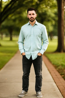 Bristol & Bull Shirt Men L Blue/Green Plaid Button-Up Flip Cuff Long Sleeve Y2K - Image 1 of 4