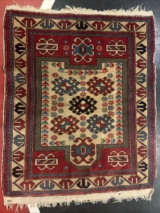 Tappeto Egenet 100% lana fatto a mano dalla Turchia rosso blu 42x34 tappeto preghiera turco - Foto 1 di 8