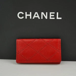 CHANEL Leather Matelasse Card Holder Bifold Wallet Red Diamond Quilted MWa1084 - Picture 1 of 8
