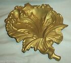 Vintage Rococo Ormolu Brass Fancy Ornate Orchid Hibiscus Flower Dish Tray