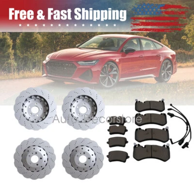 For AUDI RS7 Set of Front & Rear Vented Drilled Dimpled Disc Brake Rotors - Изображение 1 из 4