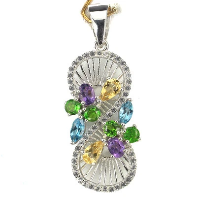 REAL AMETHYST,CHROME DIOPSIDE,CITRINE,TOPAZ,CZ 925 SILVER INFINITY PENDANT Chain - Image 1 of 3