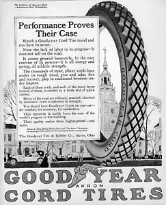 Goodyear Cord Tires 1917 "Independence Hall" anuncio impreso original - Imagen 1 de 1