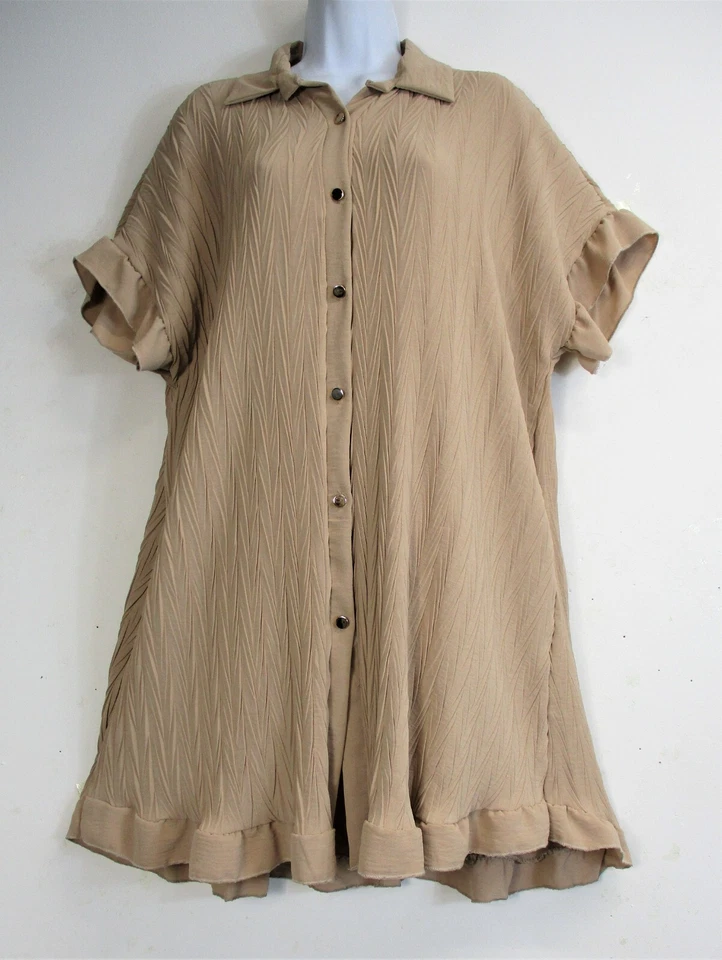 Lagenlook 95% Viscosa Efecto Arrugado Botón a Través Camisa Larga Uno Talla :p - Imagen 1 de 4