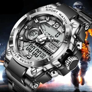 Lige Digital Herren Militäruhr 50m Wasserdicht Armbanduhr LED Quarz Sport - Bild 1 von 15