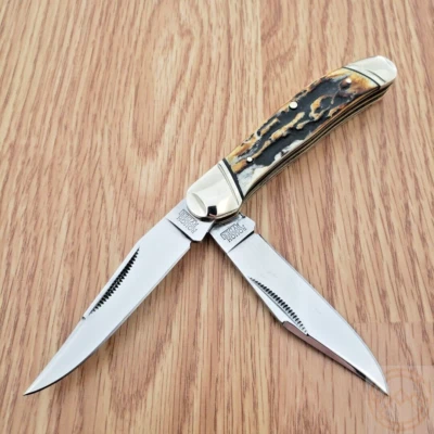 Rough Ryder Copperhead Pocket Knife Carbon Steel Blades Cinnamon Bone Handle