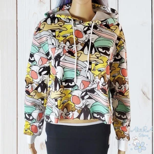 NWT LOONEY TUNES BUGS BUNNY TAZ TWEETY AUTHENTIC JUNIOR WOMENS HOODIE SWEATSHIRT - Picture 1 of 5