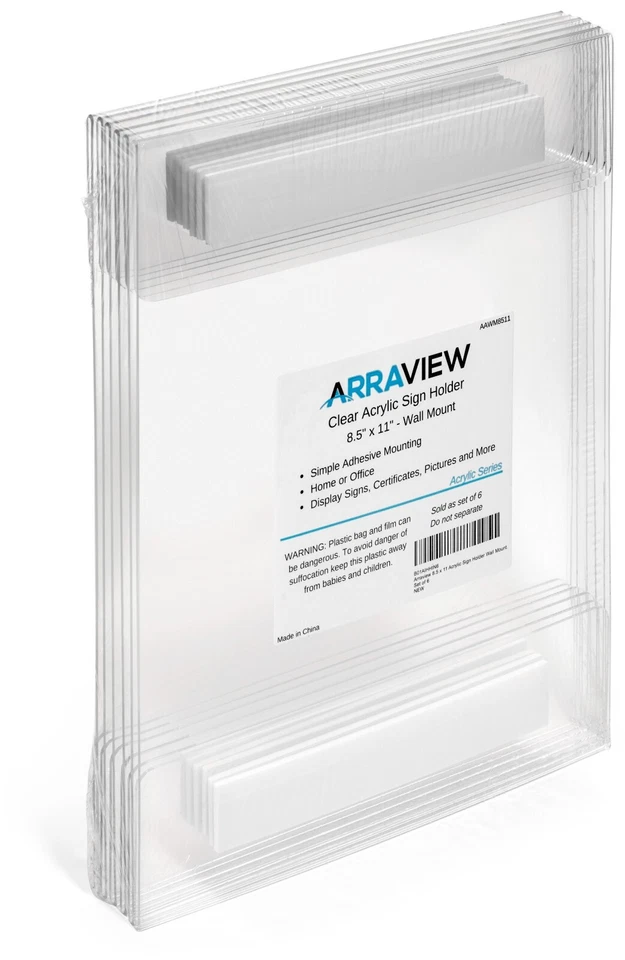 8.5 X 11 Wall Mount Acrylic Sign Holder 6 Pack Tape Clear Plastic Sign Arraview - Image 1 of 4