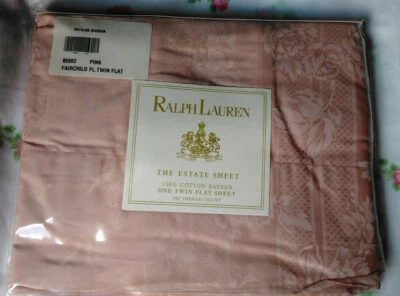 Винтажная розовая простыня Fairchild Twin Flat Estate от Ralph Lauren-Damask Patterrn - Изображение 1 из 4