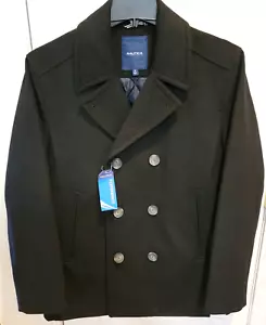 Nautica Men's Classic Double Breasted Peacoat Black Size MEDIUM - Picture 1 of 10