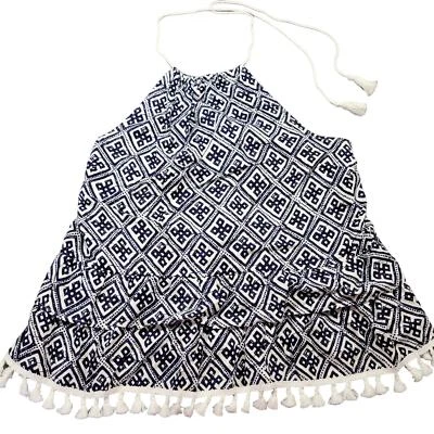 Top halter Jack BB Dakota cuello corbata para mujer mediano azul marino bohemio dobladillo con flecos Foto 1 de 4