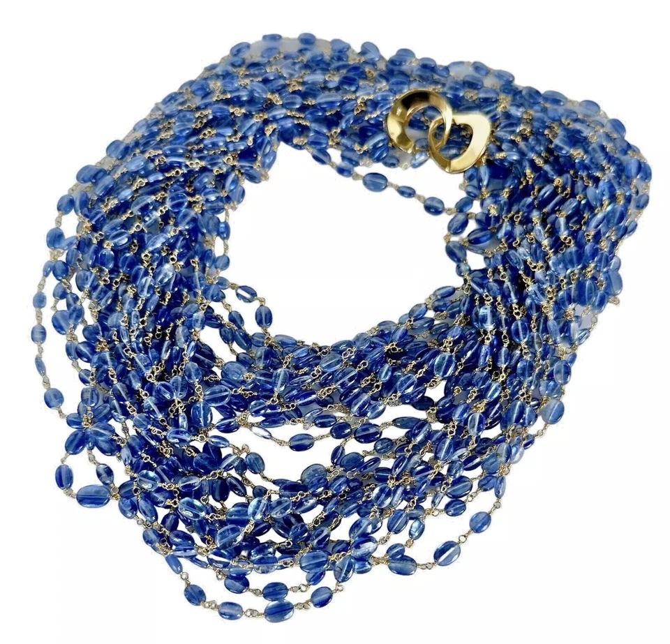 Collar Chapado en Oro 22K Plata de Ley 925 Azul Cianita Zafiro Cuentas 37 pulgadas Foto 1 de 4