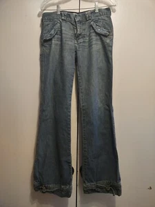 VTG 90s Y2K Express Women Jeans Wide Leg Buckle Cuff Size 8 Flap Pocket Low Rise - Picture 1 of 17