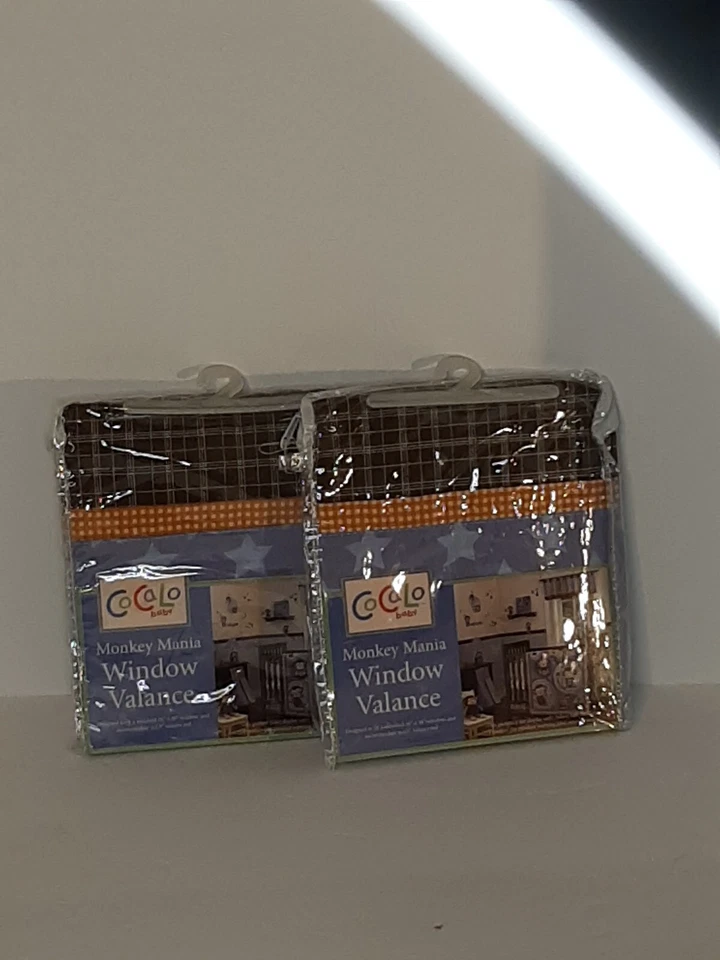 JUEGO DE 2 Cenefas Ventana Mono Bebé Cocalo Nuevas - Azul Marrón Naranja Nuevas en Paquete  Foto 1 de 1
