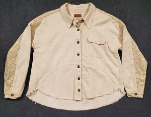 Umgee Women's Button Front Sequin Corduroy Jacket Size L Shacket Cream - Picture 1 of 19