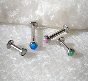 1pc Opal Set Surgical Steel Internally Threaded Labret Monroe - choose color - Picture 1 of 6