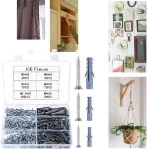 410 Pcs Wall Plugs and Screws, Raw Plugs and Screws Set, Masonry Screws and Wall - Picture 1 of 8
