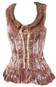 Vintage Y2K Top 2000s Corset Velvet Tie Up Lace Renaissance Victorian Small 34 - Picture 1 of 16
