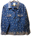 Vintage Quacker Factory Art To Wear Embellished Denim Jacket Bandana Blue 2X