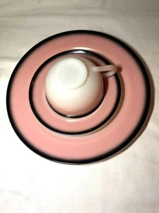 Hazel Atlas Pink & Charcoal Black Ovide Ombre Cup,Saucer, Big Plate Replacements - Picture 1 of 13