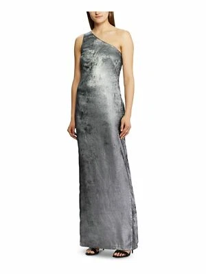 Lauren Ralph Lauren one shoulder evening maxi dress size 16 draped back silver  - Image 1 of 4