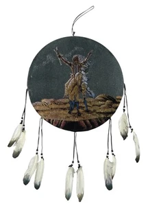 DREAM CATCHER Native American Indian & Horse Velvet Feathers Vintage 40 x 40cm - Picture 1 of 9