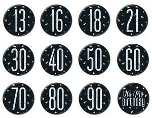 13th-100th Black Glitz Birthday 3" Pin on Badge Party Decorations Supplies - Picture 1 of 13