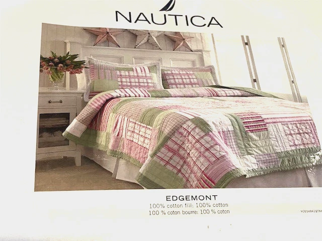 Edredón doble Nautica Edgemont rosa, verde y blanco 68" x 86" NUEVO / NOS Foto 1 de 2