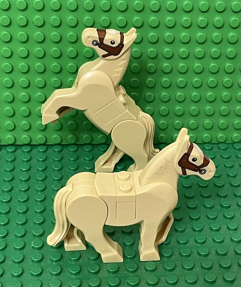 Lego 2 Tan Horse With Black Eyes,white Pupils,Reddish Brown Bridle,White Blaze - Image 1 of 1