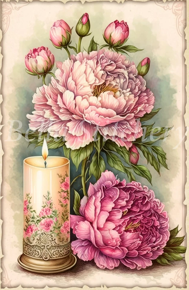 Bloque de tela de algodón de costura artesanal vintage Shabby Chic rosa peonías collage #8 Foto 1 de 1