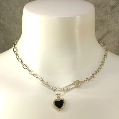 Gen Z Y2K 18" Longitud Collar Colgante Eslabón Estrás Latón Chapado Plata Foto 1 de 4