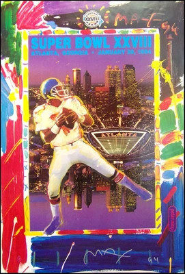 Peter Max "Super Bowl XXVIII" 1994 HAND SIGNED by P.Max poster Make an Offer!! - Image 1 of 2
