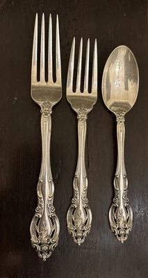 Gorham Plata Esterlina "La Scala" Tenedor de Cena Tenedor de Ensalada Cucharadita Lote SIN monos Foto 1 de 4