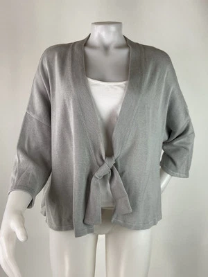OSKA Size 6/8 Gray Cotton Blend Tie Front Cardigan Sweater Lagenlook - Image 1 of 4
