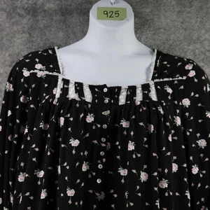 Eileen West Nightgown Womens Large Long Sleeve Black Pink Floral Rose Ballet PJs - Picture 1 of 11