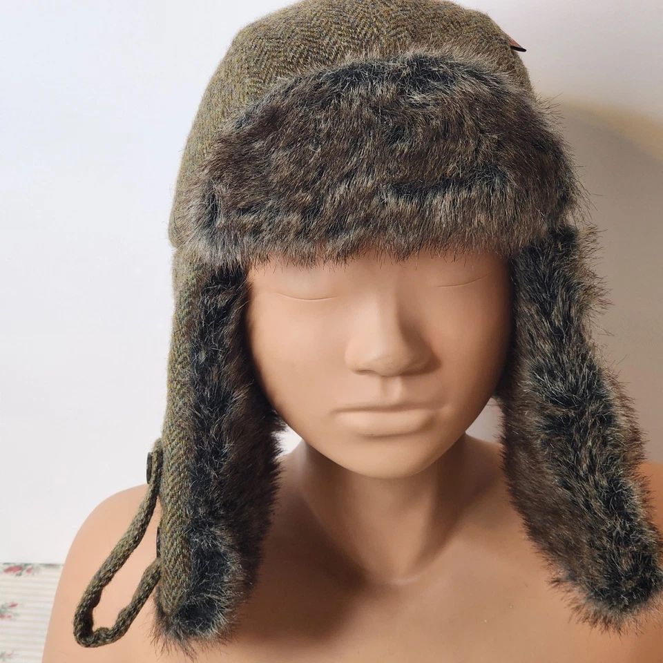 NWT Barbour Wool Herringbone Mens Fleece Lined Trapper Hat Size Small - Image 1 of 4