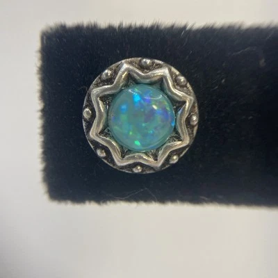 Sterling Silver Semiprecious Green Opal Stud Earrings Womens Teens Classic Tiny - Image 1 of 4