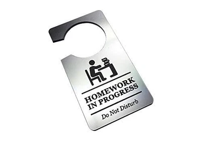Doing Homework – Do Not Disturb Door Hanger, Silver Acrylic 145x75mm - Image 1 of 4