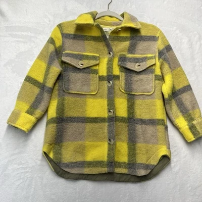 Zara Wool Blend Plaid Shacket Girls 8-9 Yellow Fall Winter Coat Jacket Cozy - Image 1 of 4