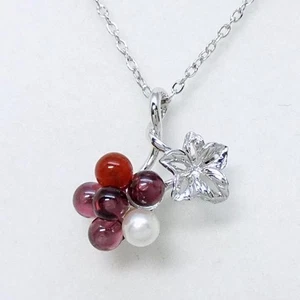 Mikimoto 18K White Gold Silver Raspberry Carnelian Garnet Pearl Necklace Elegant - Picture 1 of 9