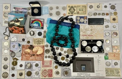 *Estate of Ollie Tabooger* Junk Drawer Lot Silver Coins Jewelry Random Stuff NR - Image 1 of 4