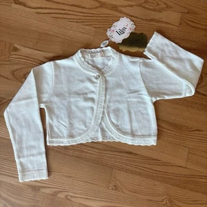 Cream Cardigan Cropped Size 6 7 8 Lilax Knit Long Sleeve Button Closure Girls - Picture 1 of 9