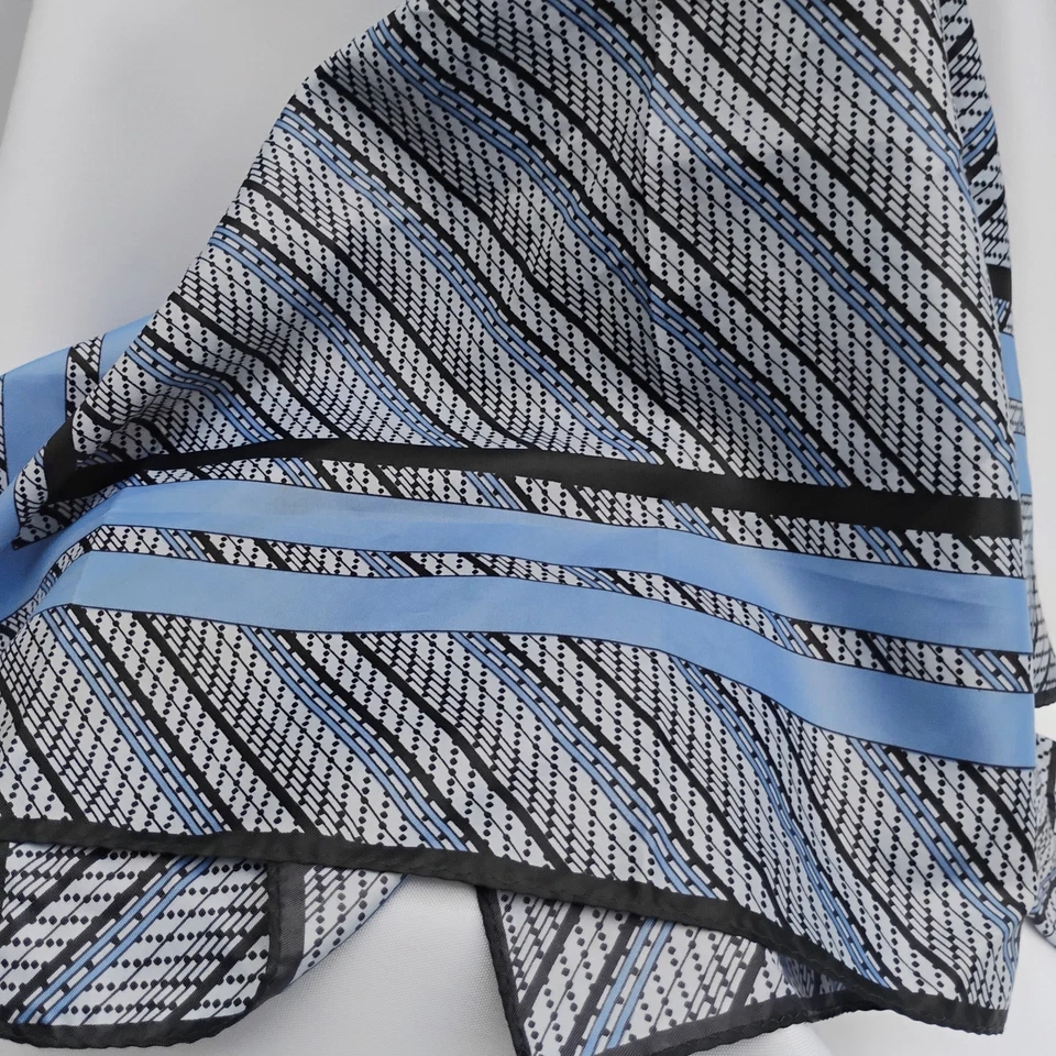 Women's Silk Square Head Scarf Neckerchief Navy Blue White Dots Geometric 27"  - Image 1 of 3