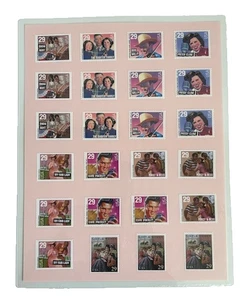 Laminated Sheet of 24 misc. 29 cent US Postage Stamps -Elvis, Carter, Cline, etc - Picture 1 of 2