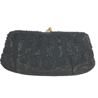 Винтажный Walborg сумочки немецкий бисером застежки черный со стразами поцелуй замок пальмы - Изображение 1 из 4